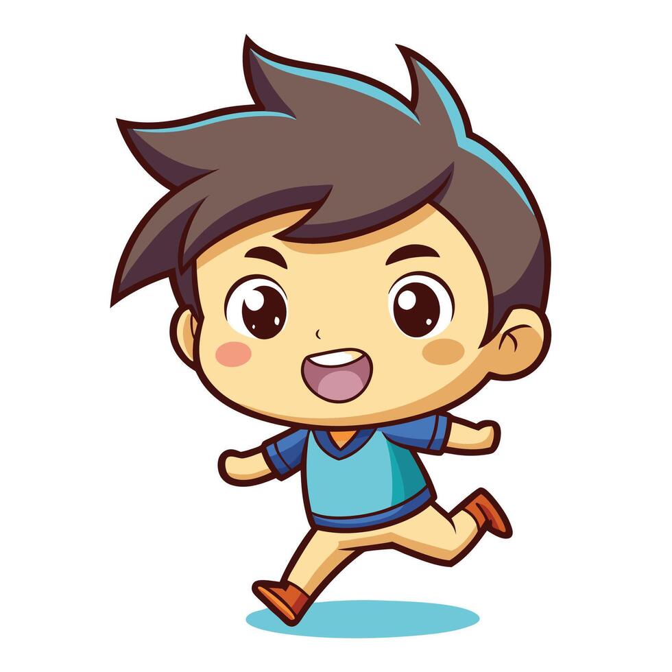 cartoon boy running illustration cute kawaii vector
