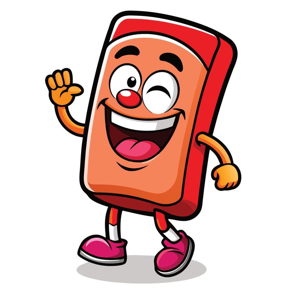 cartoon red pencil with happy face and arms waving vector