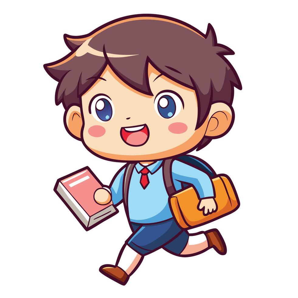 a cartoon boy with a book and backpack vector