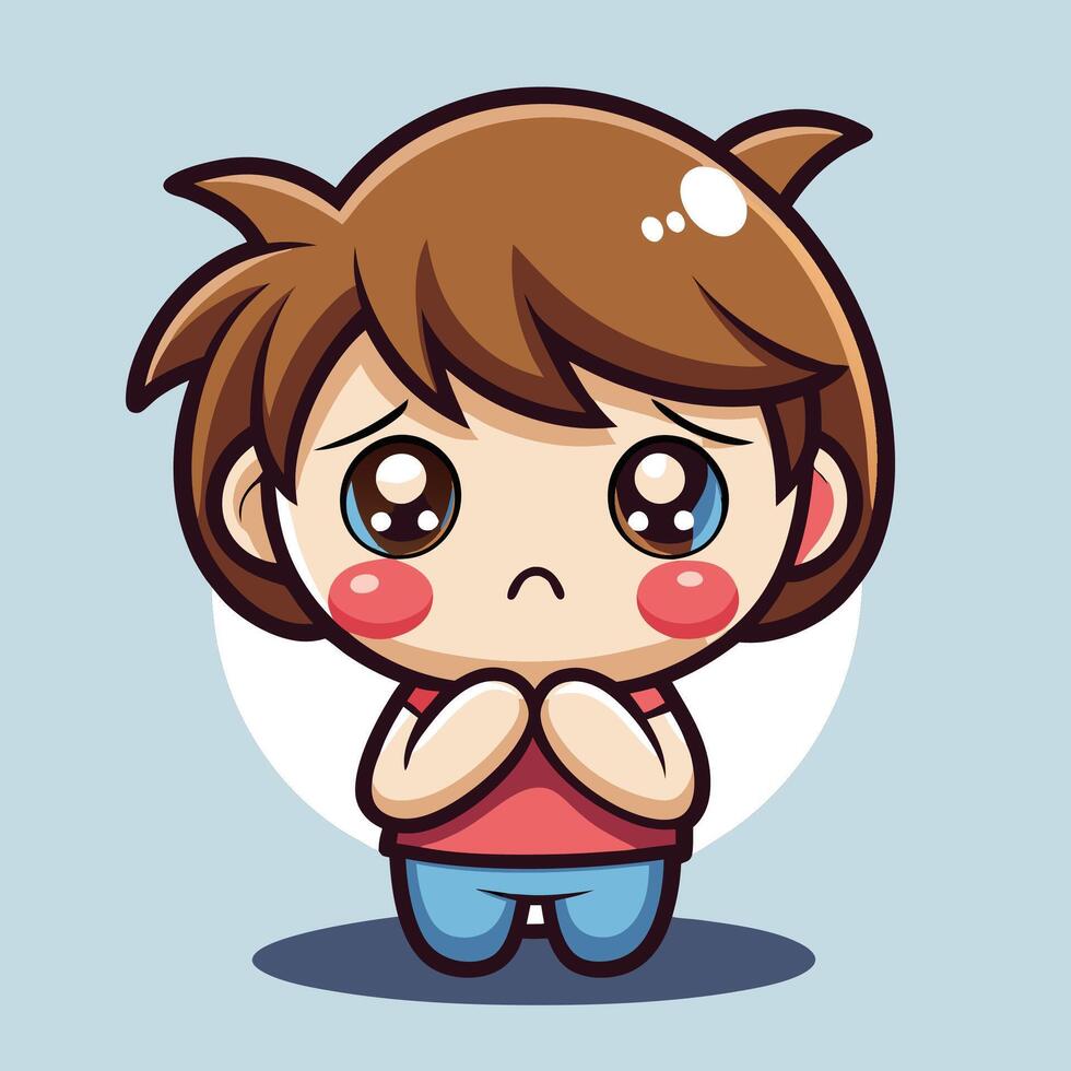 a cartoon boy with sad eyes and a sad face vector