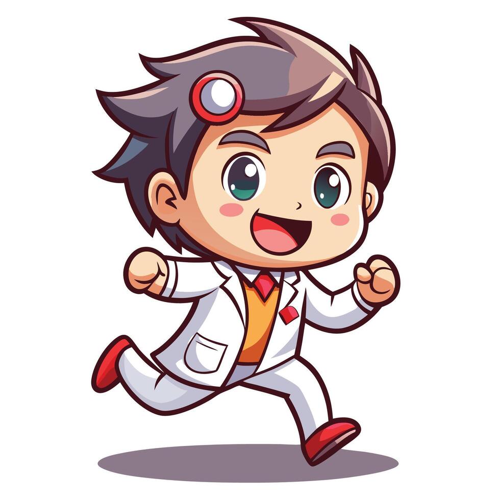 cartoon doctor running with a heart vector
