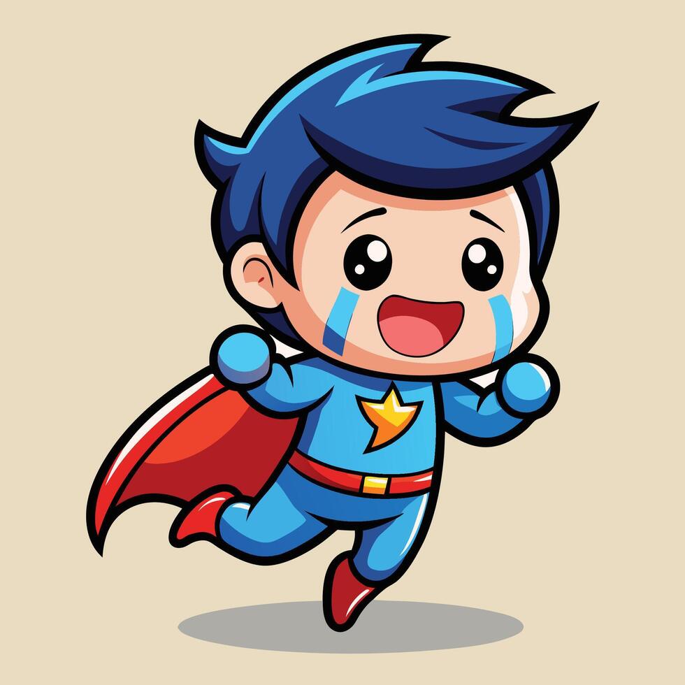 cartoon boy in superhero costume running blue vector