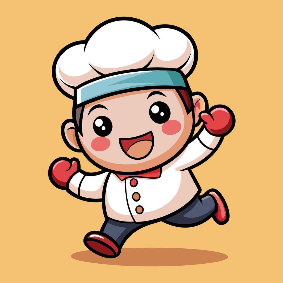 cartoon chef running with his hands up vector