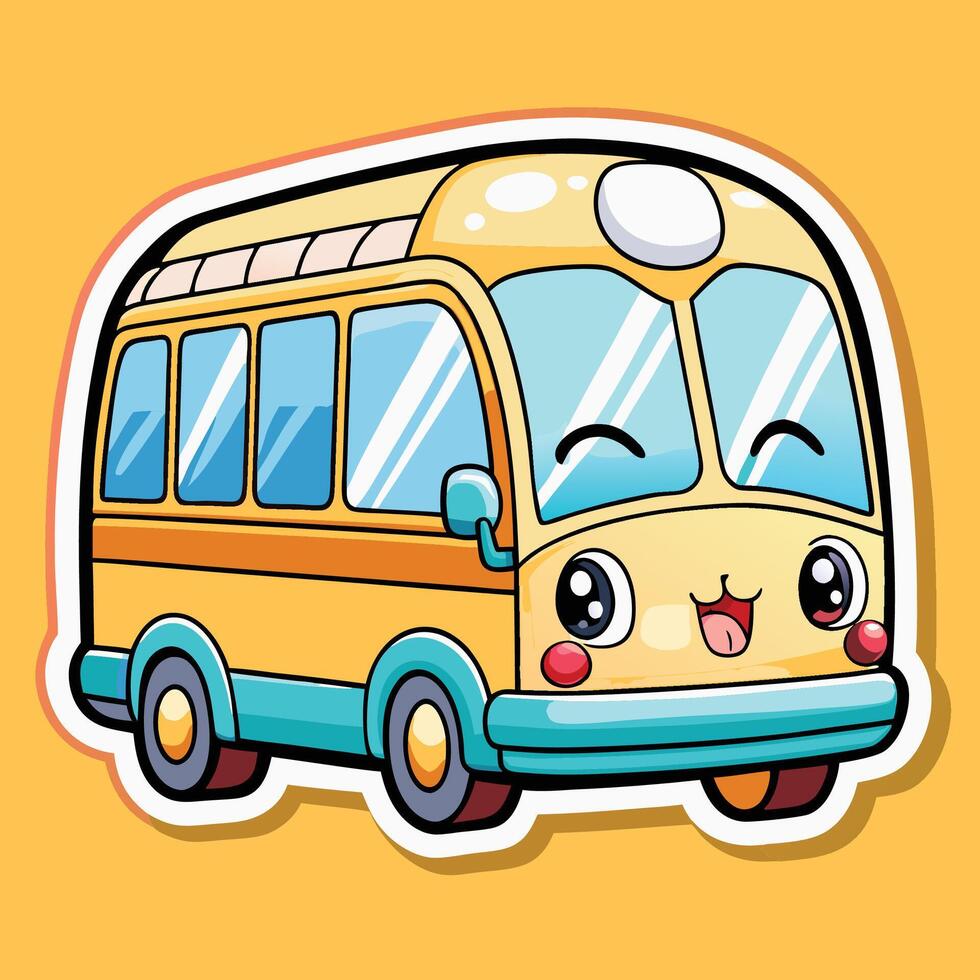 cartoon school bus sticker, illustration on a white background vector