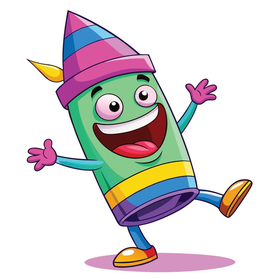 cartoon crayon character with arms outstretched and legs spread vector