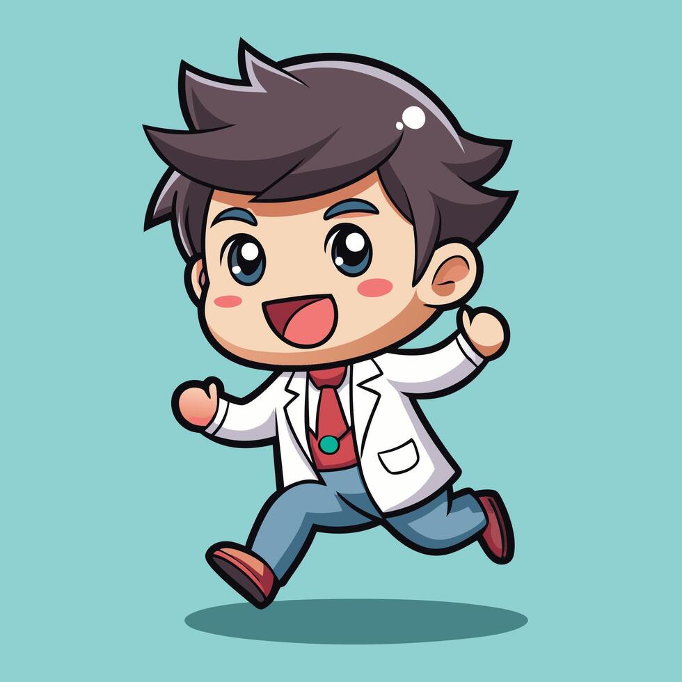 cartoon doctor running, illustration kawaii chibi vector