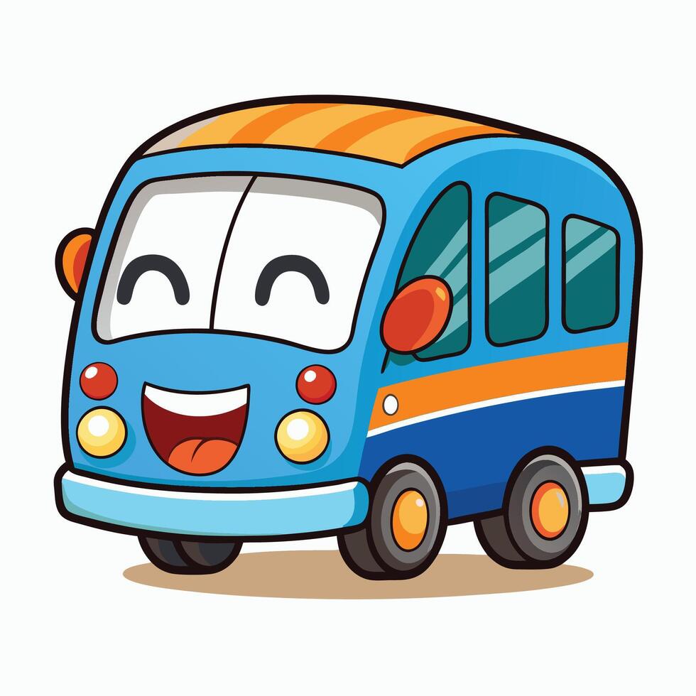 cartoon bus with happy face on white background vector