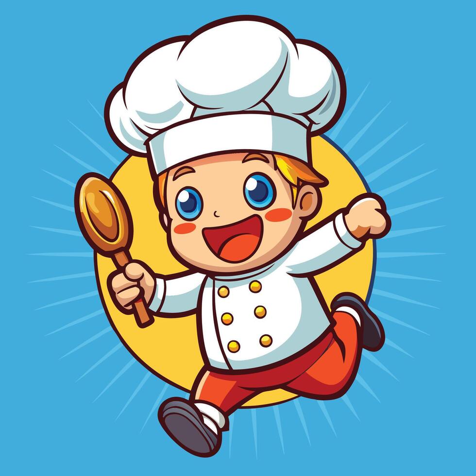 cartoon chef running with a spoon vector