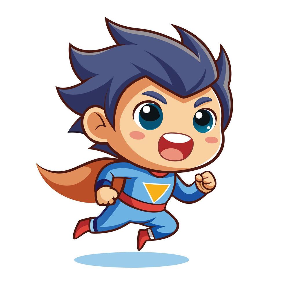 cute and superhero boy running illustration vector