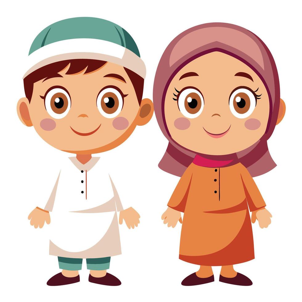 muslim boy and girl in traditional clothes cute vector