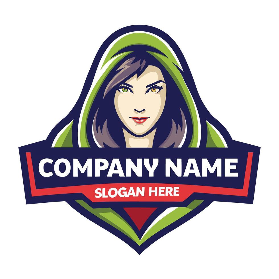 a woman in a hooded cloak logo design vector