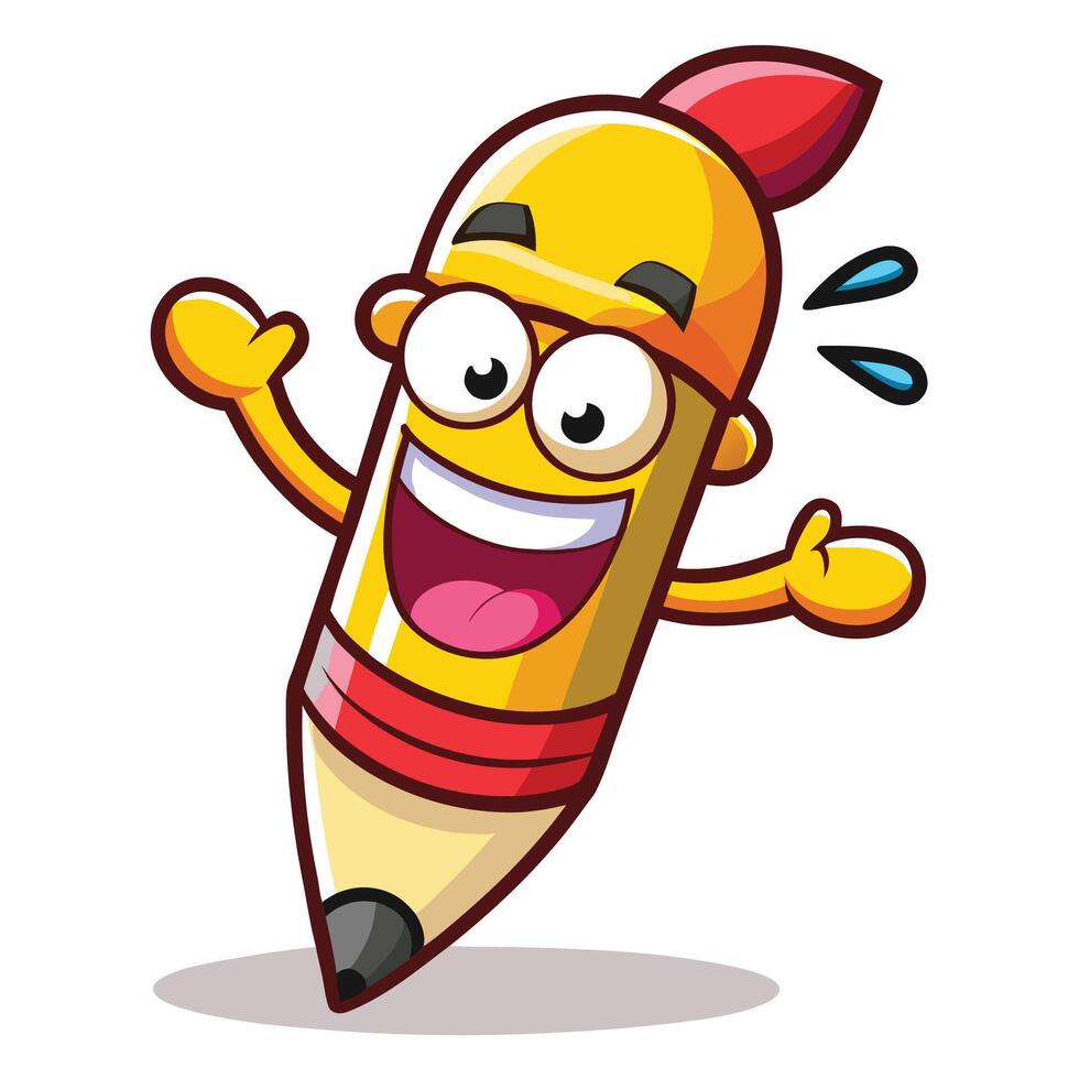 cartoon pencil character with a smile on his face vector