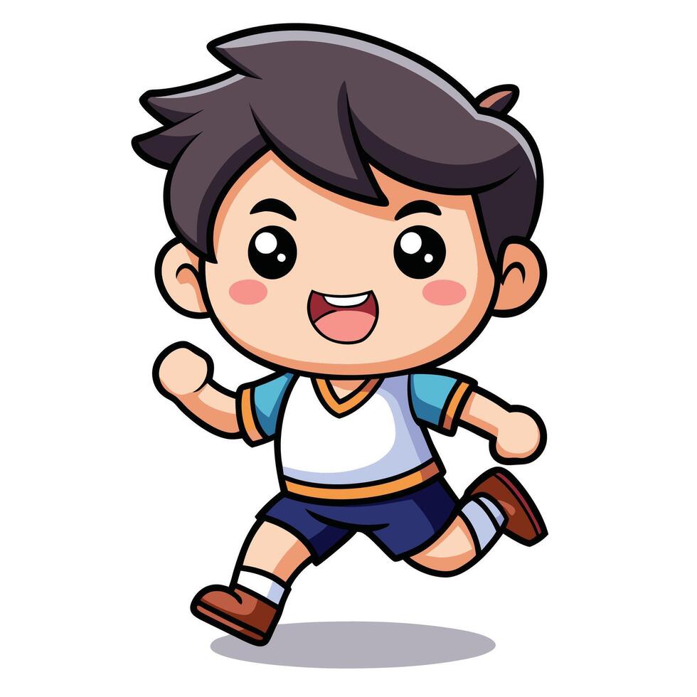 a cartoon boy running and smiling on a white background vector
