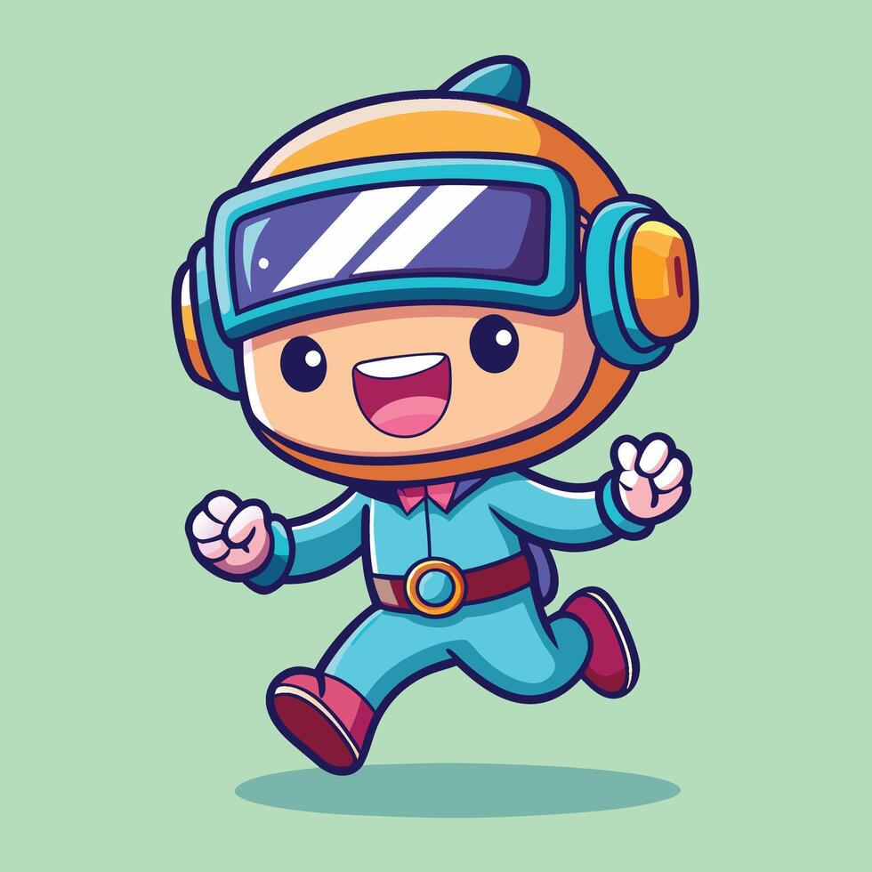 cartoon character running with headphones on vector