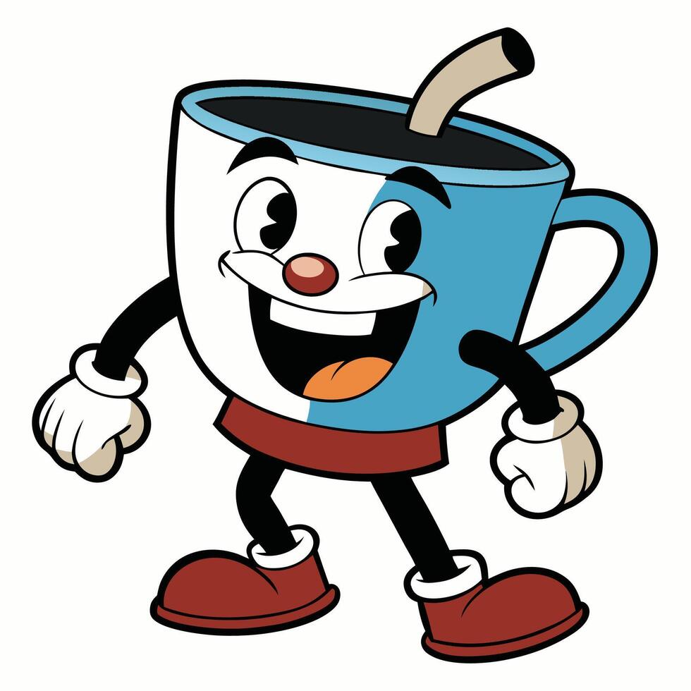 a cartoon cup of coffee with a smile on its face vector
