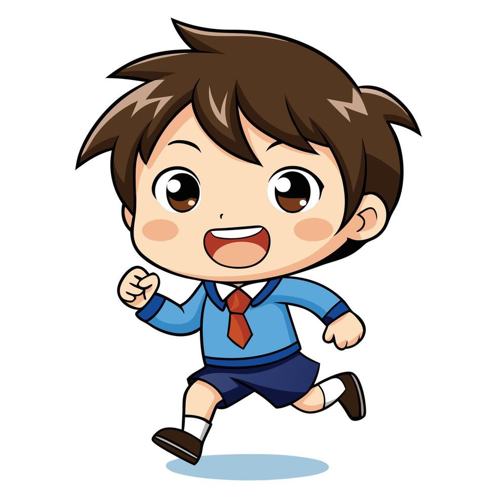 a cartoon boy running in school kawaii uniform vector