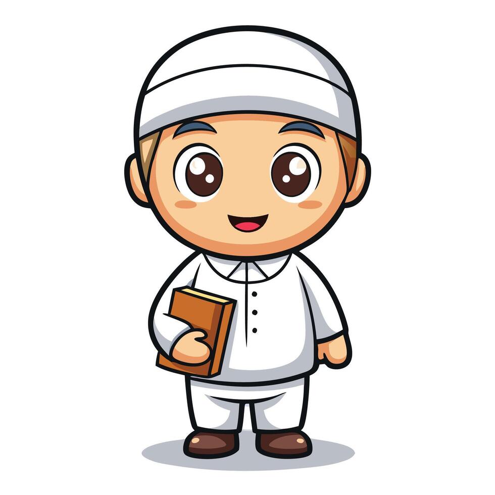 a cartoon muslim boy holding vector