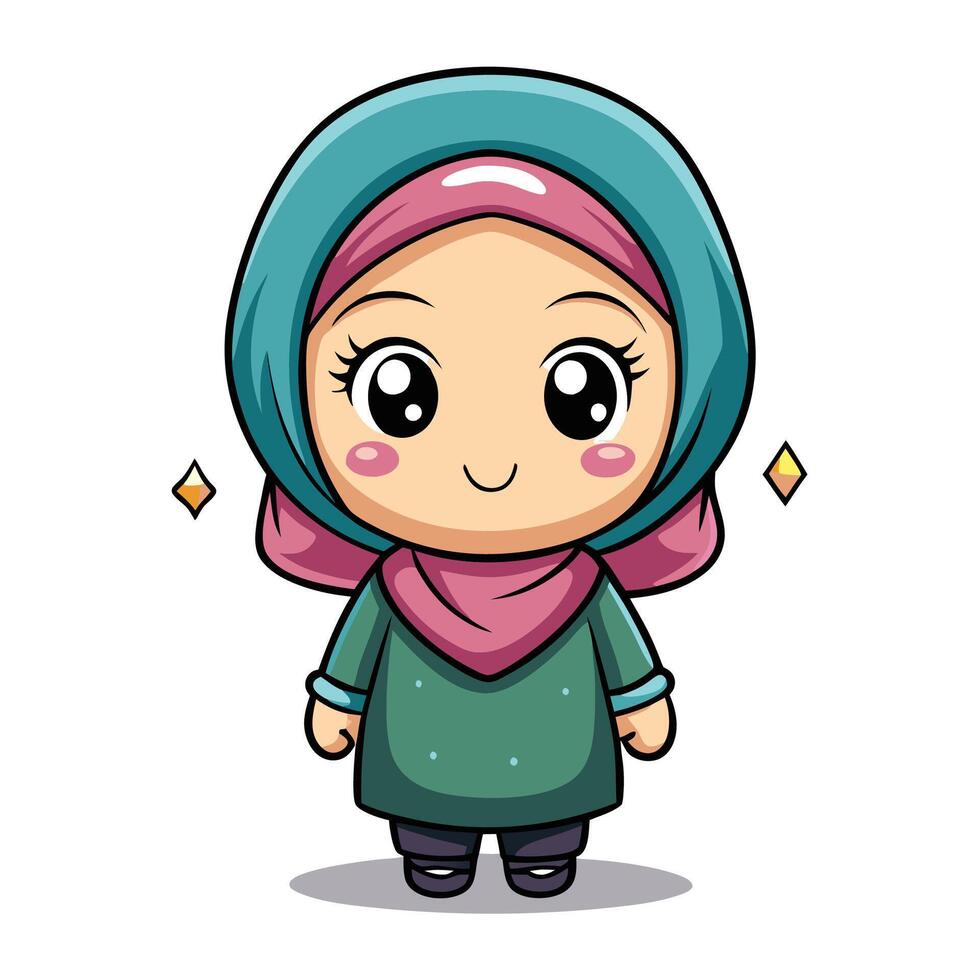 cartoon muslim girl in hijab on a white background vector