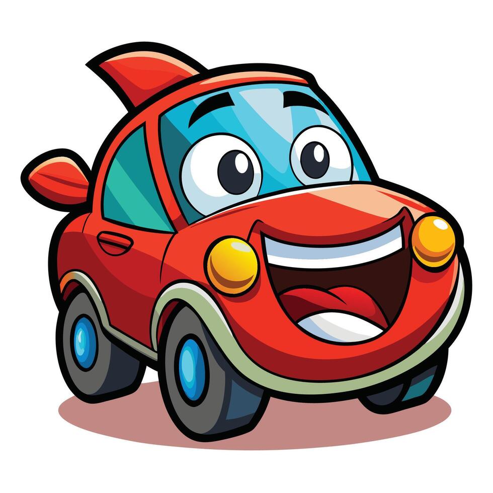 cartoon car with fish tail and smile illustration vector
