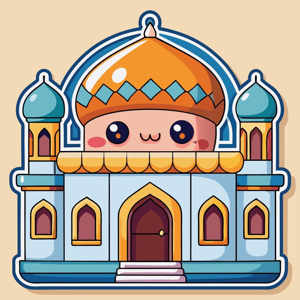 cartoon mosque with eyes and smile vector