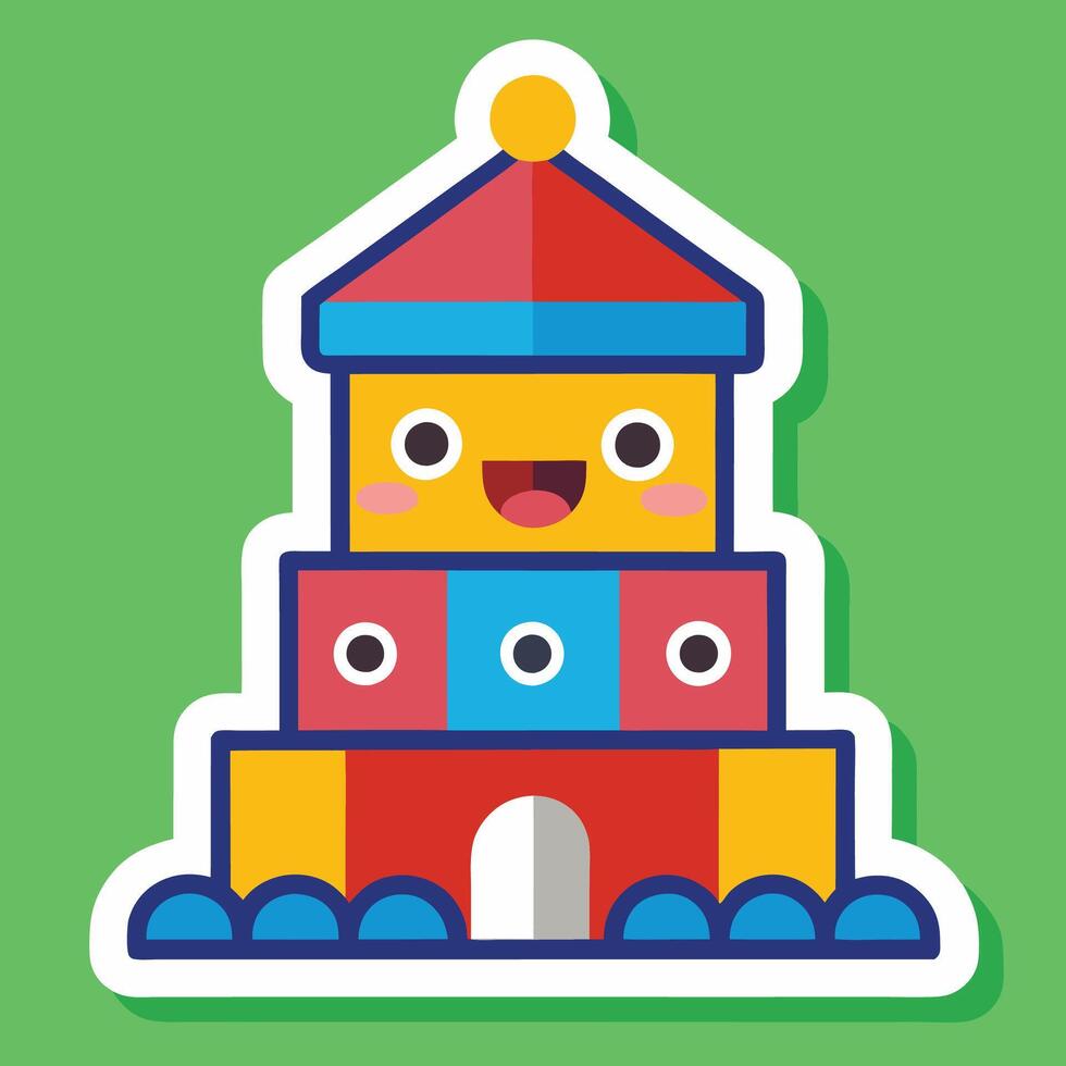 a colorful cartoon building with a face on it vector