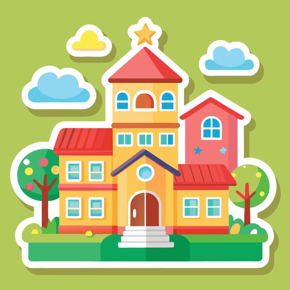 school building sticker illustration vector
