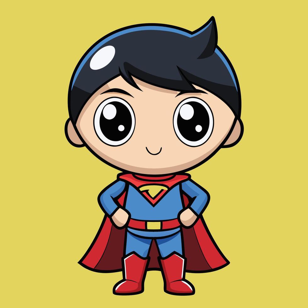 cartoon superman character with big eyes and a red cape vector