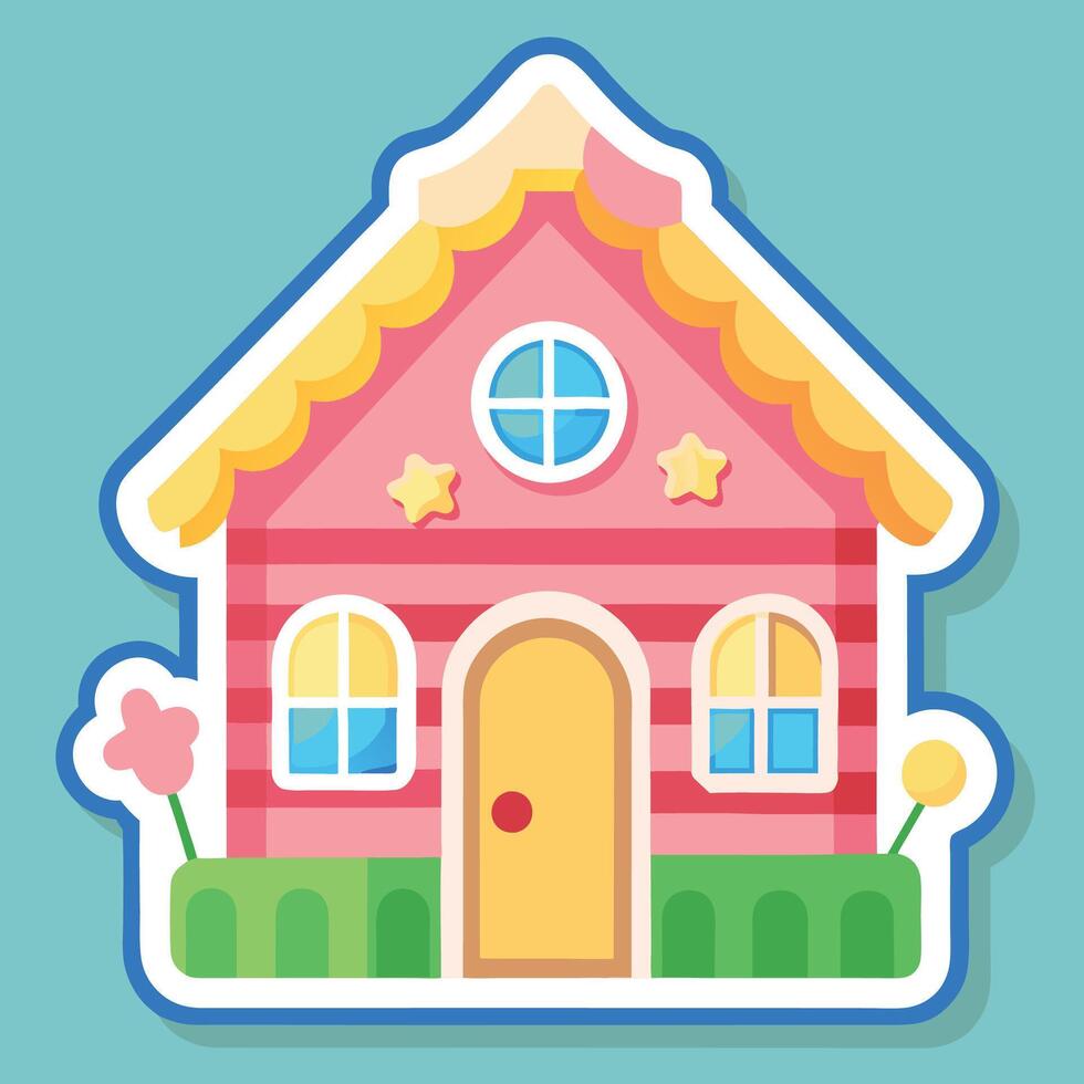a sticker of a pink house with a window vector