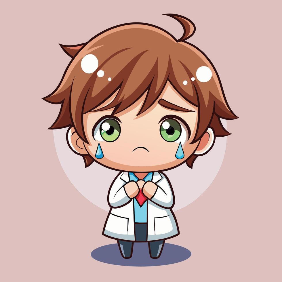 a cartoon boy in a lab coat crying vector