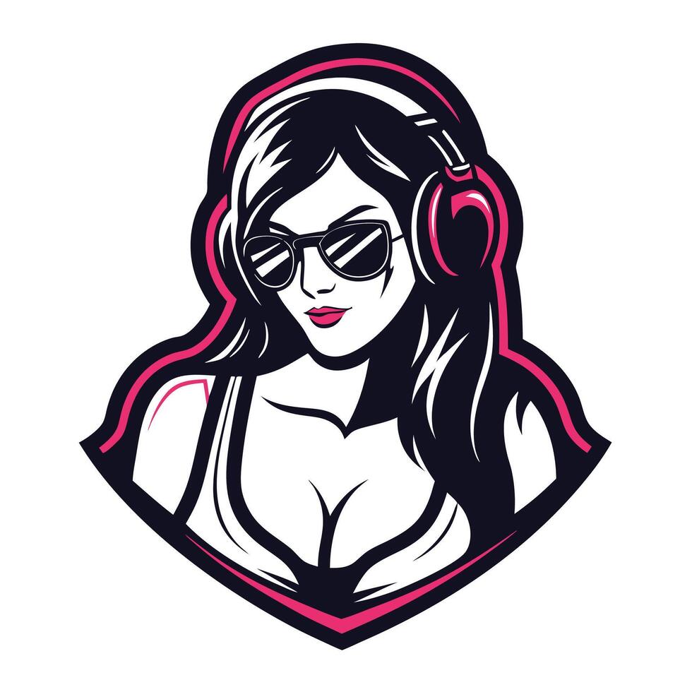 woman wearing headphones beautiful vector