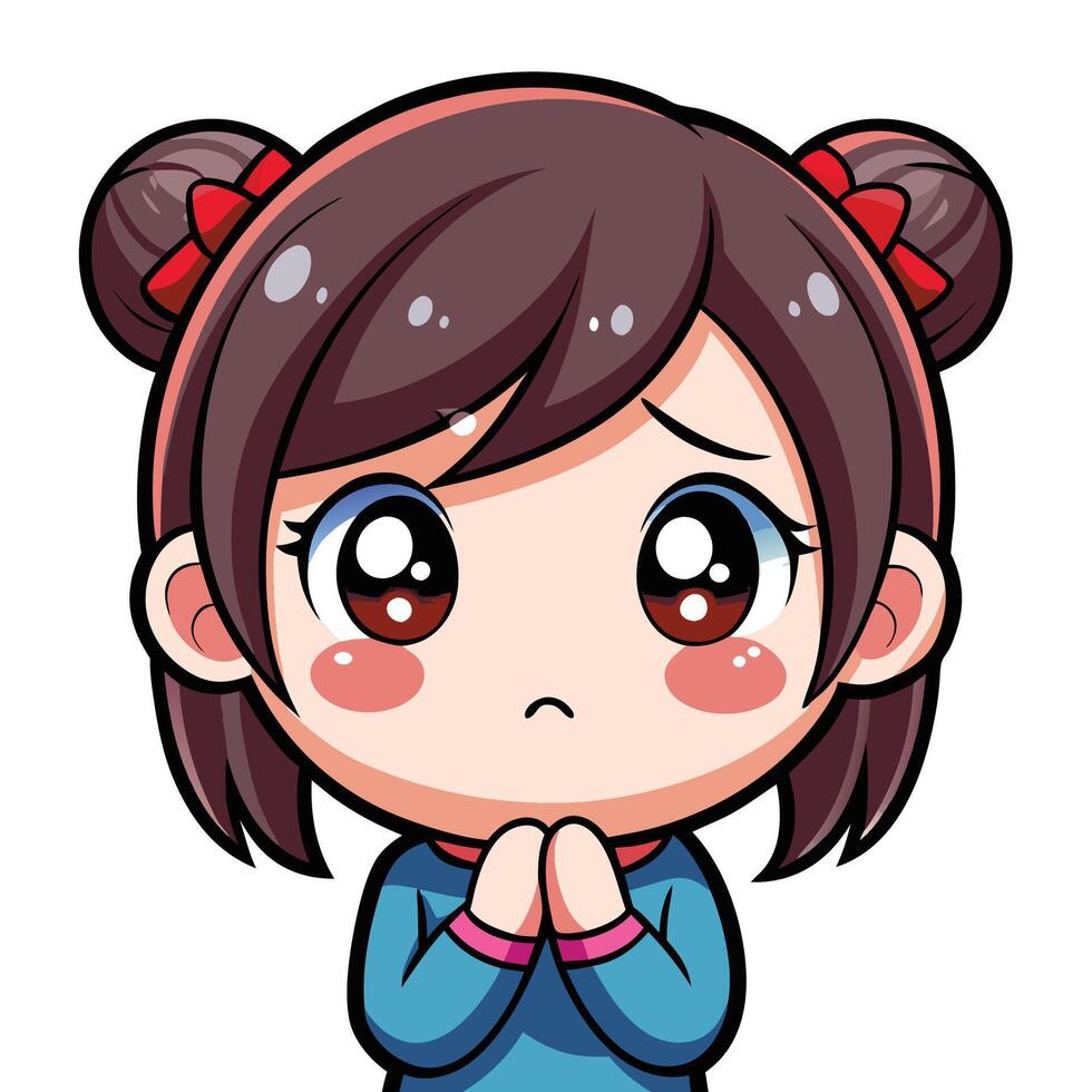 cartoon girl with big eyes and a sad expression vector