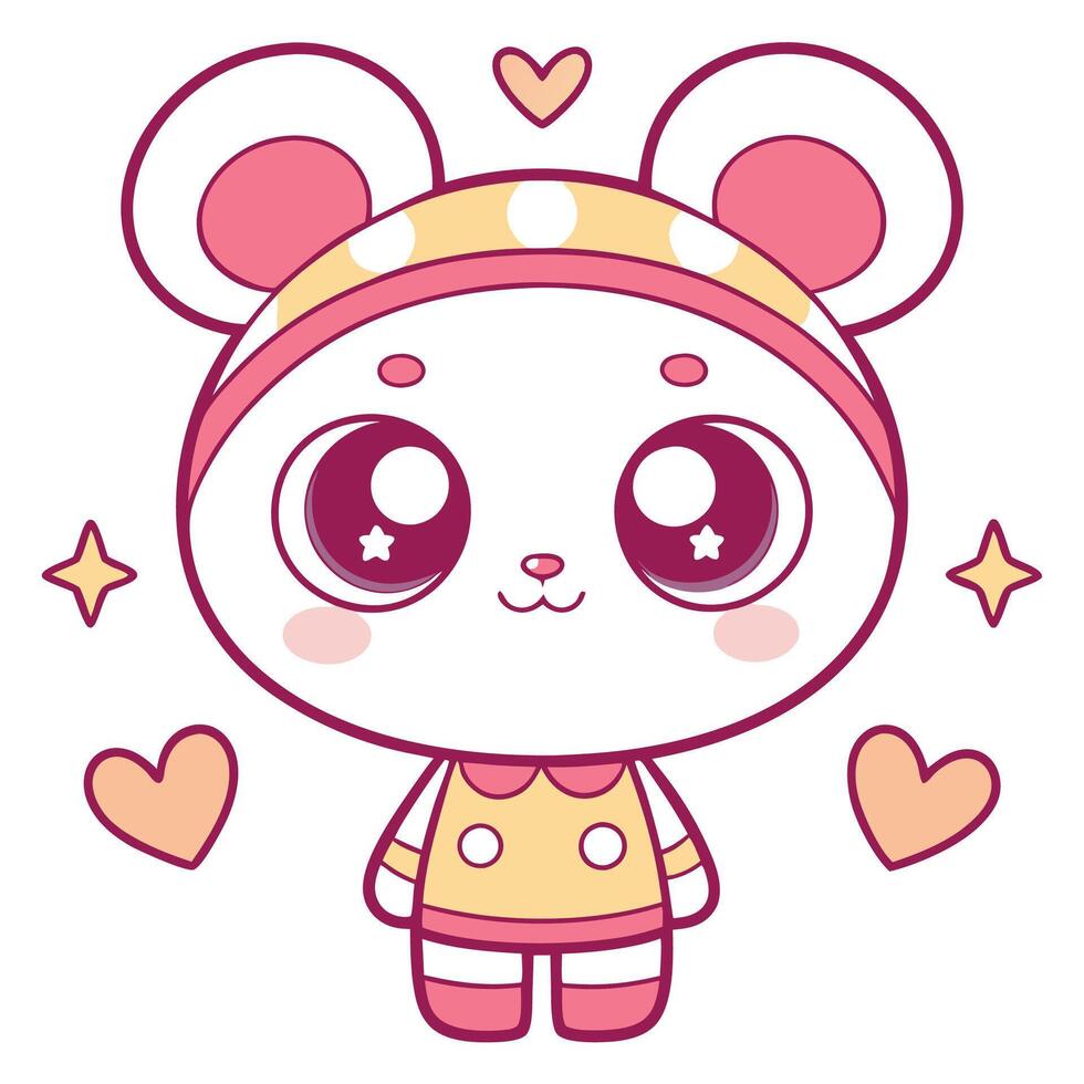 cute cartoon panda bear with hearts and hearts vector