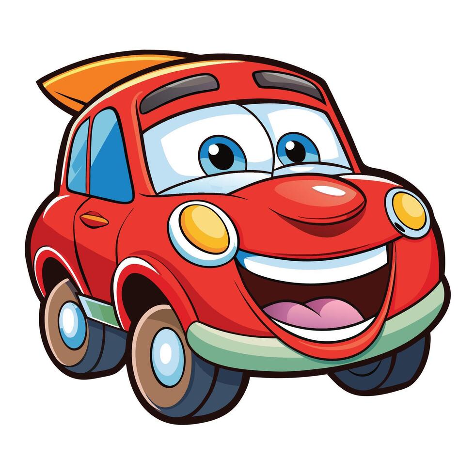cartoon car with a smile illustration kawai vector
