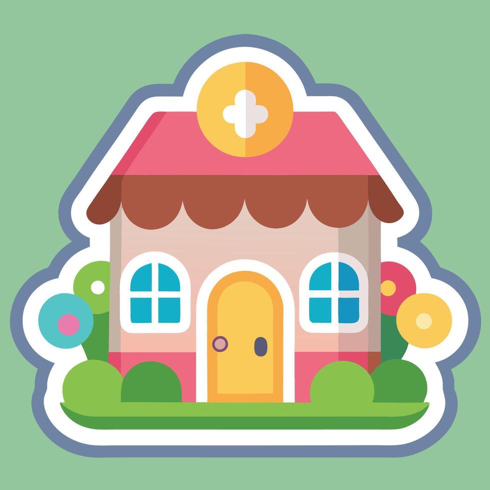 a cartoon house with a sign on it vector