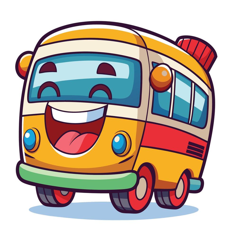 cute cartoon bus with happy face illustration vector