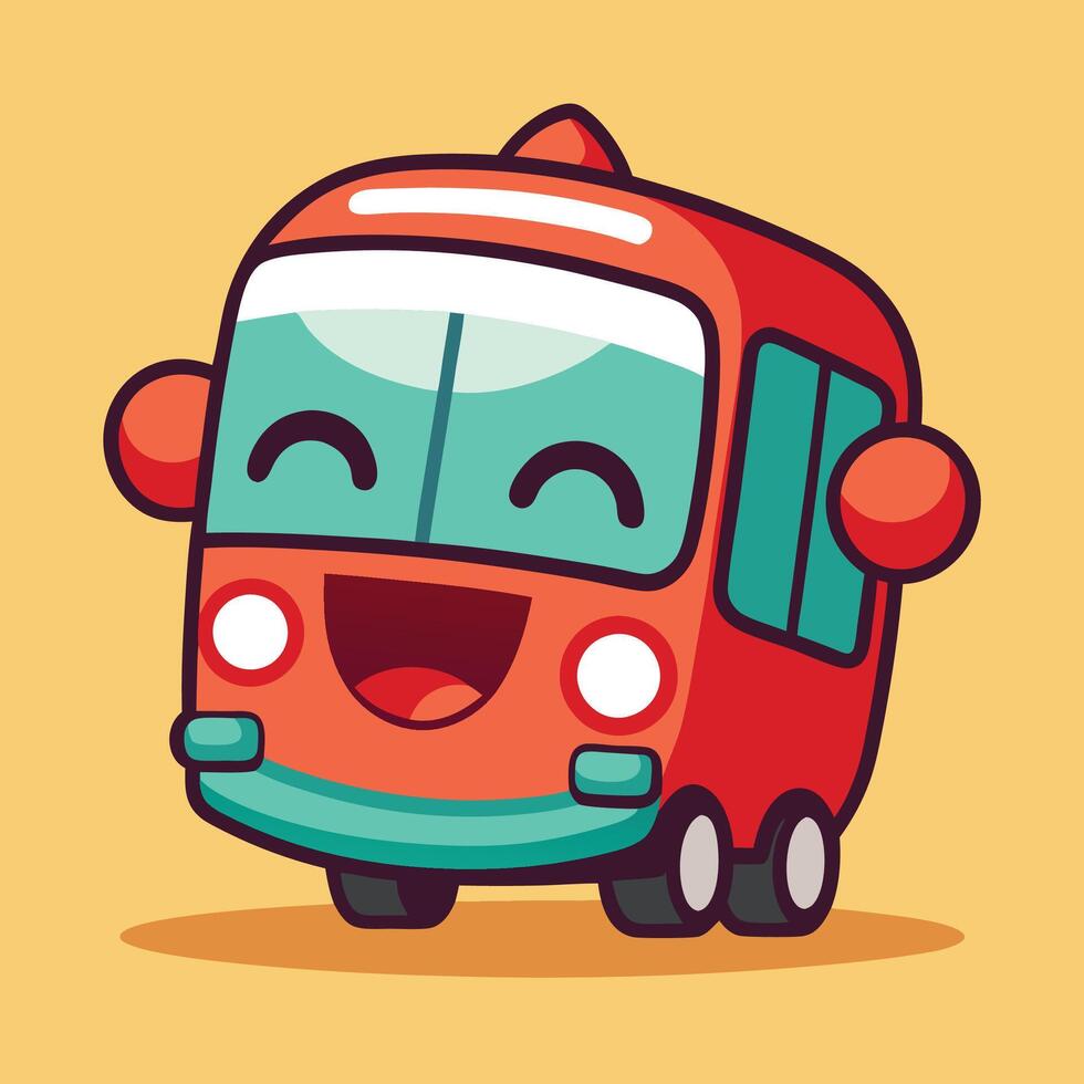 cartoon bus with happy illustration vector