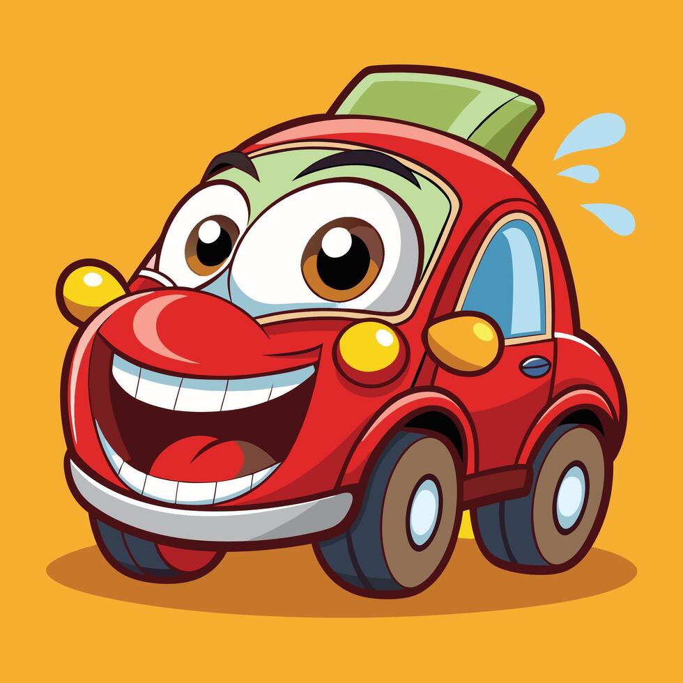 cartoon car with big eyes and smile vector