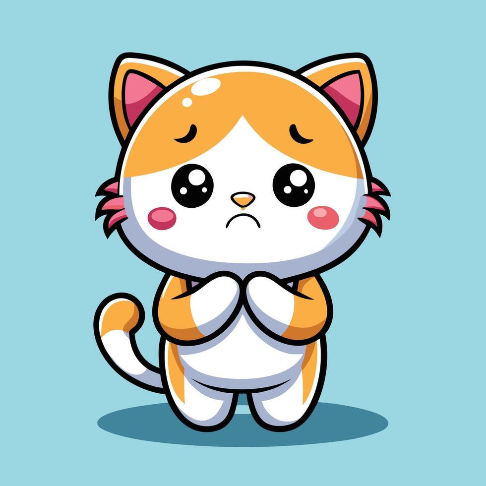 a cartoon cat with sad eyes and hands folded vector