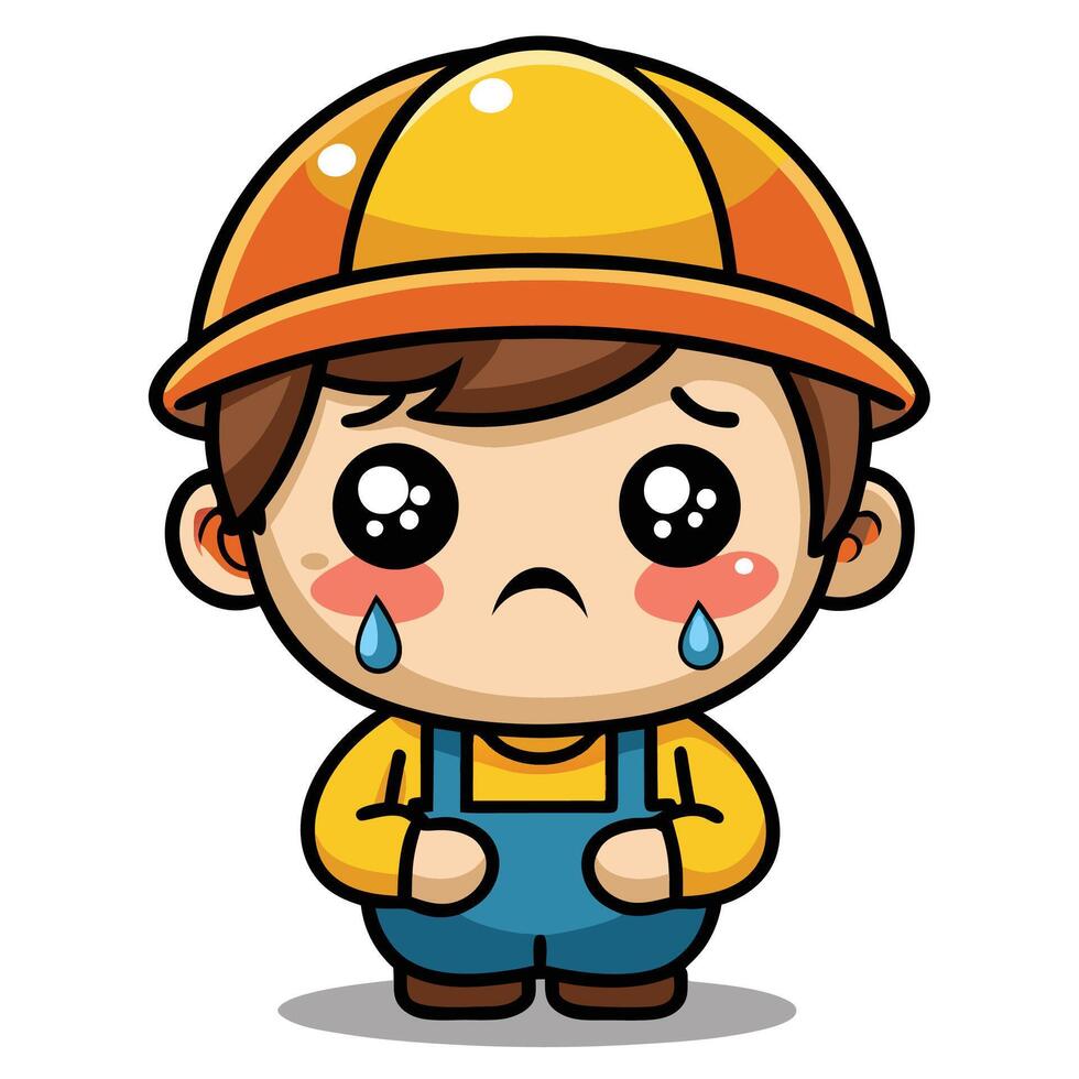 a cartoon boy wearing a hard hat and overalls on a white background vector