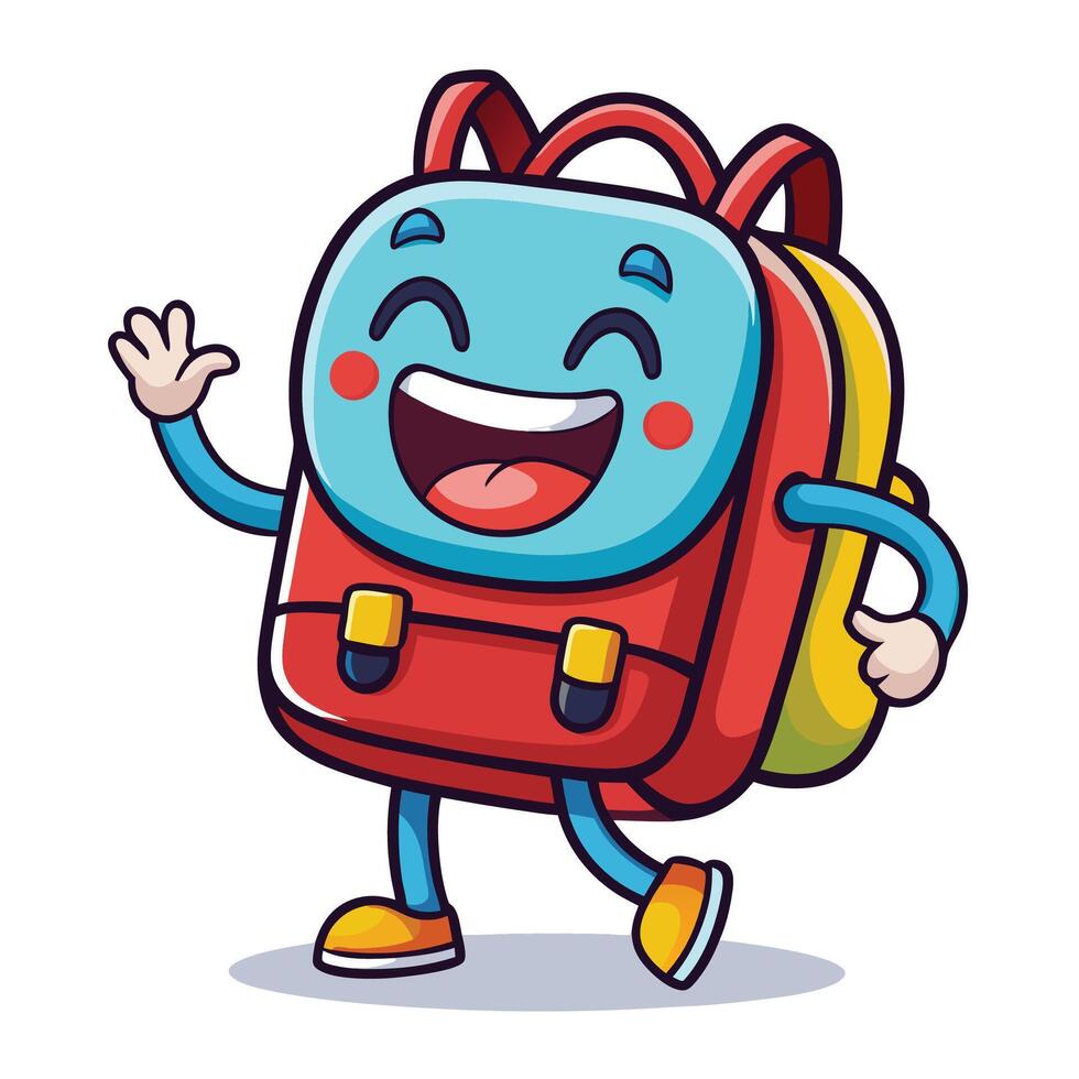 cartoon school bag character with arms and legs waving vector