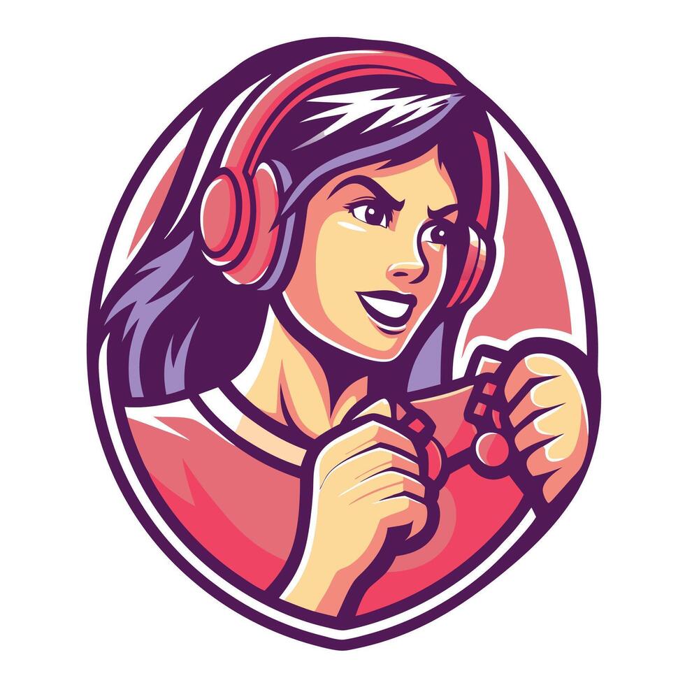a woman wearing headphones beautiful a controller vector