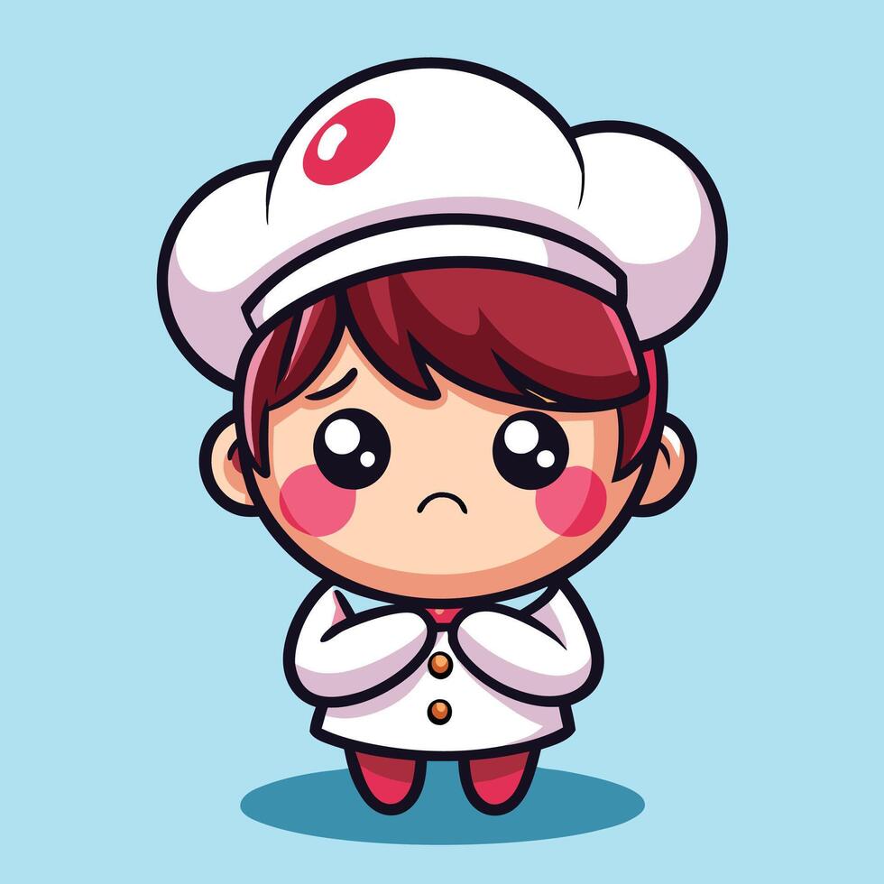 a cartoon chef with red hair and a sad face vector