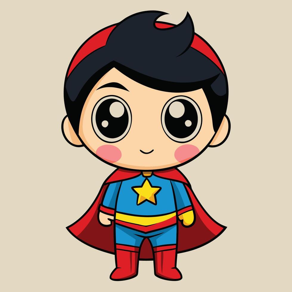 cartoon boy in superhero costume with big eyes vector