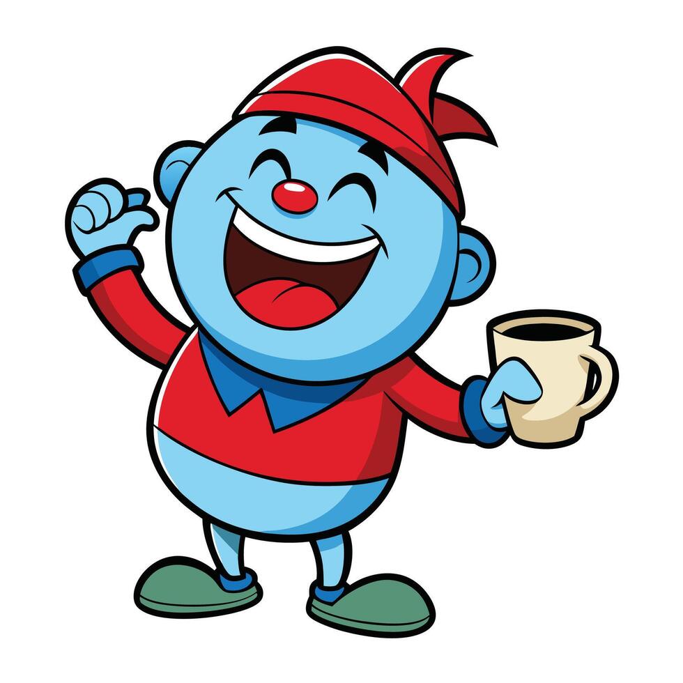 cartoon blue raggedy man holding a cup of coffee vector