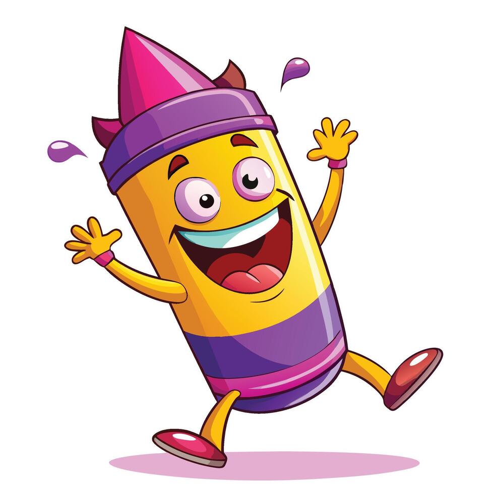 cartoon happy crayon character with arms and legs vector