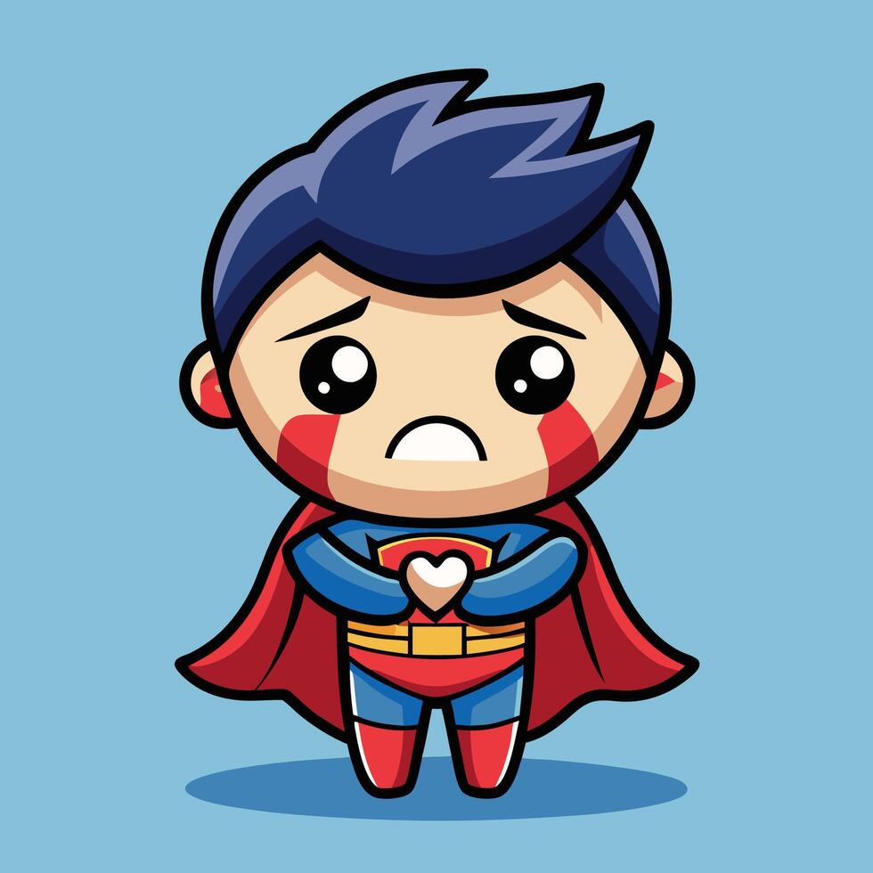 kawaii chibi superman crying cartoon character vector