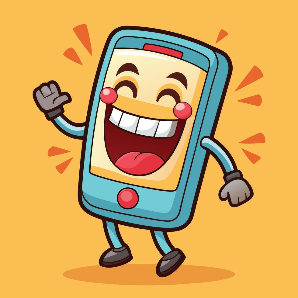 cartoon mobile phone character with arms and legs vector