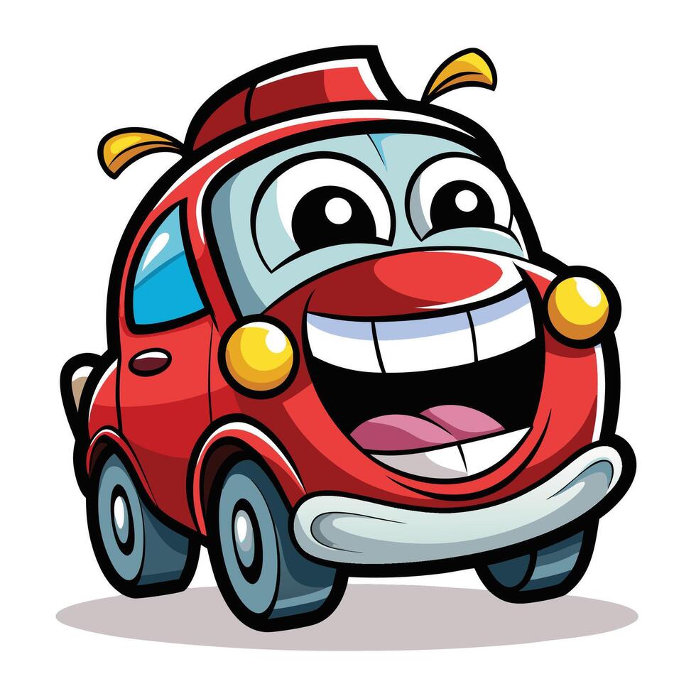 cartoon red car with big smile illustration vector