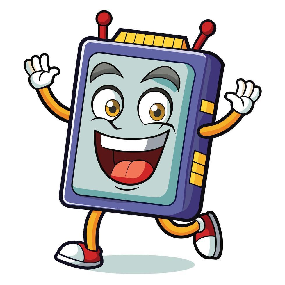 cartoon robot running with arms up and hands out vector