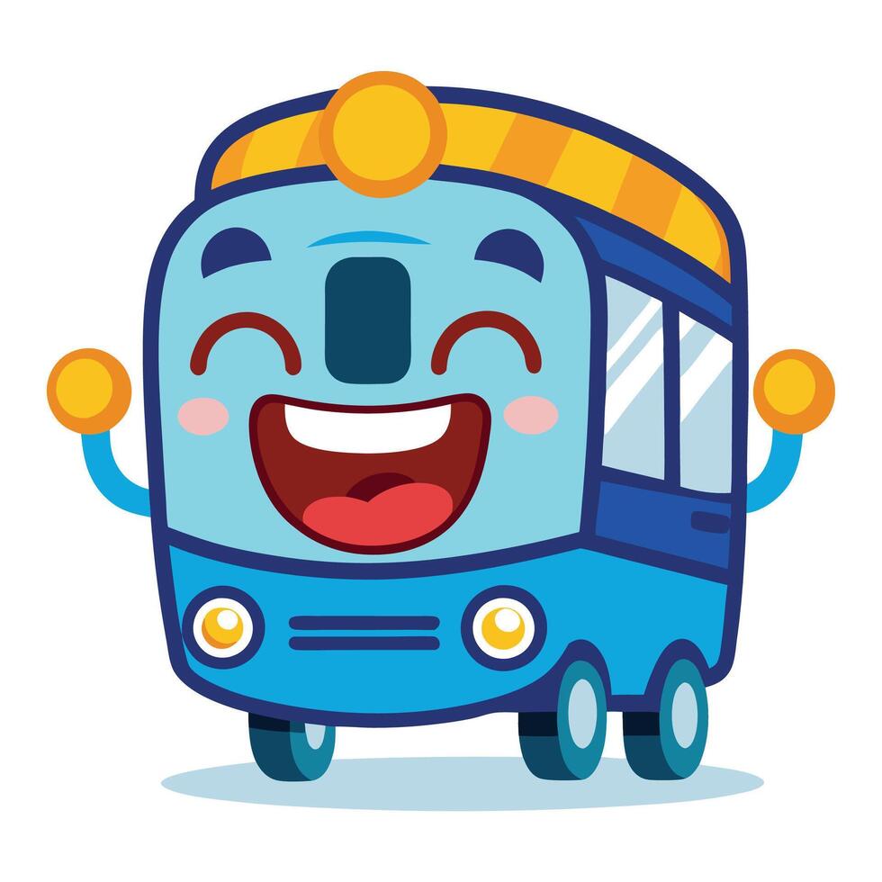 a cartoon blue bus with a smile on its face vector